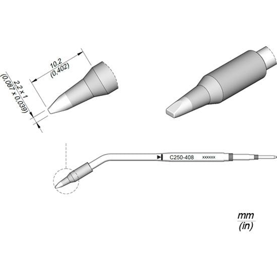 JBC 2.2 x 1mm AL250 Auto-Feed Iron Cartridge Tip