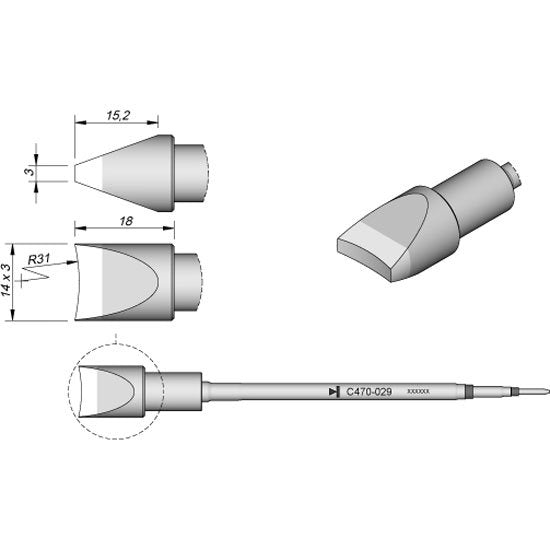 JBC 14.0x3.0mm Special Heavy Duty Cartridge Tip
