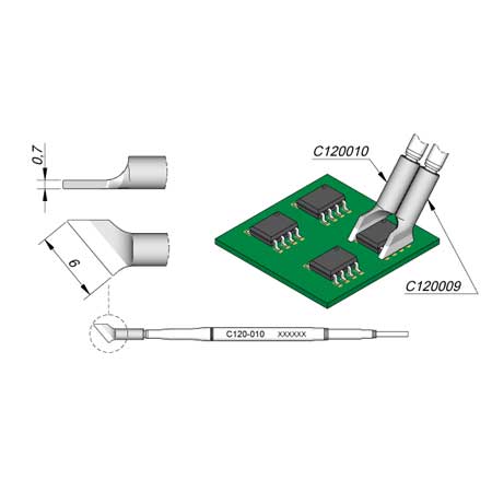 JBC 6mm Angled Dual Inline IC Micro Tweezer Cartridge Tip