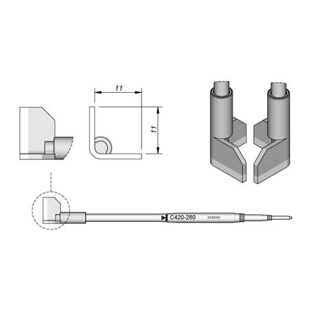 JBC C420280 11.0mm QFP/PLCC Cartridge Tip