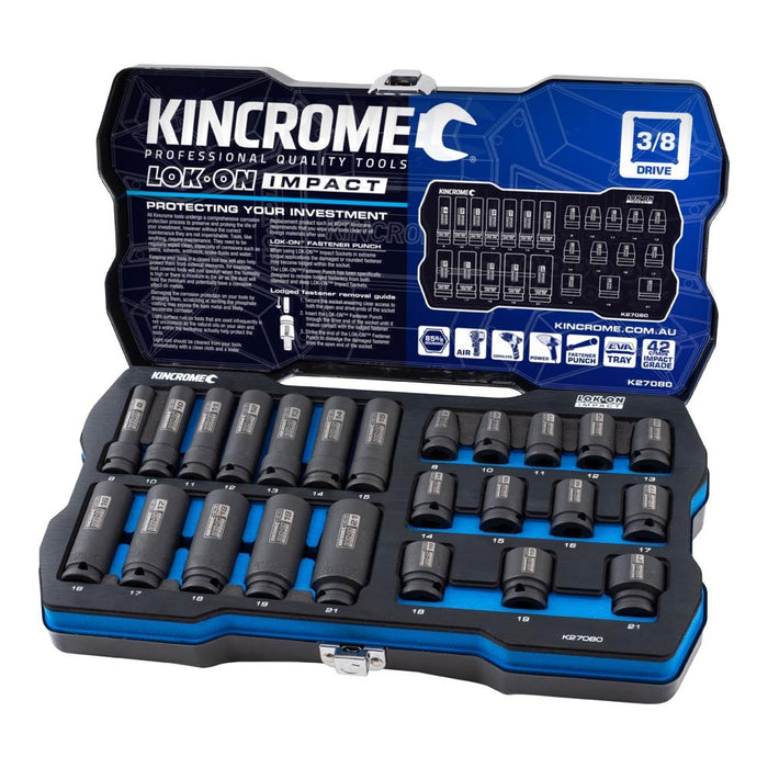 Kincrome LOK-ON Standard & Deep Impact Socket Set 24 Piece 3/8