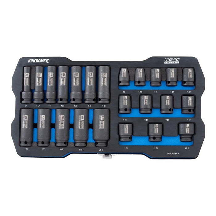 Kincrome LOK-ON Standard & Deep Impact Socket Set 24 Piece 3/8