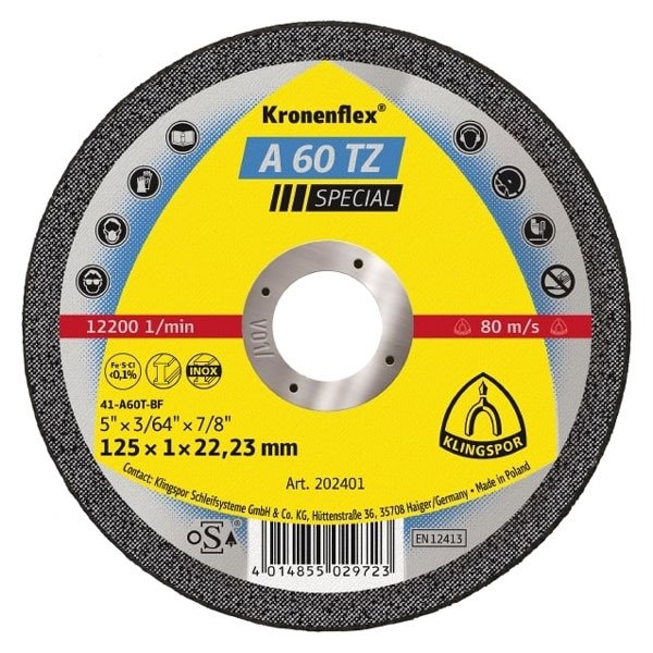 Klingspor Cutting-off Wheel, A 60 TZ Special, 125 x 1 x 22,23mm