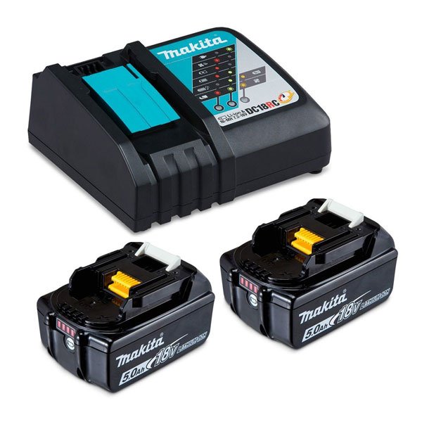Makita Single Port Rapid Battery Charger with 2 x 5.0Ah Fuel Gauge Batteries