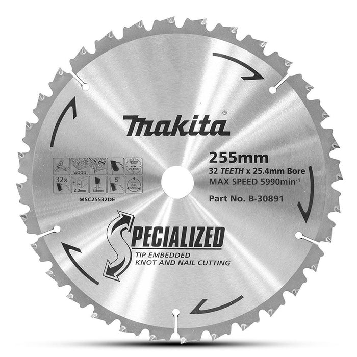 Makita Knot & Nail TCT Saw Blade 255mm X 25.4mm X 32T
