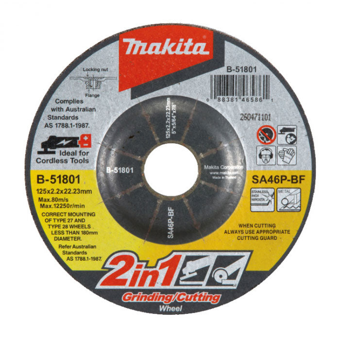Makita 125 x 2.2 x 22.23 Grinding & Cutting Wheel Inox, 25pk