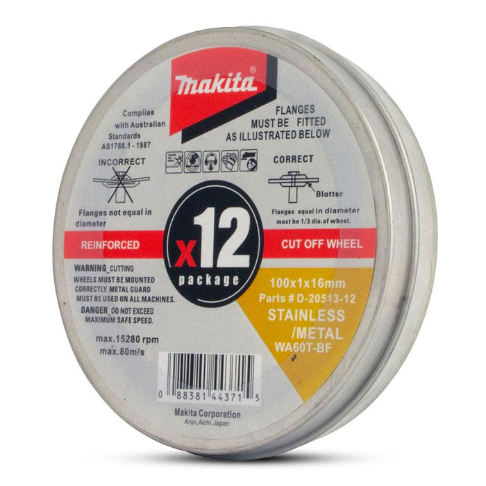 Makita 100mm x 1 x 16mm Inox Cut Disc, 12Pc Tin