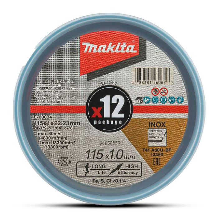 Makita Elite 115 x 1 x 22.23mm INOX Cutting Disc, 12Pk