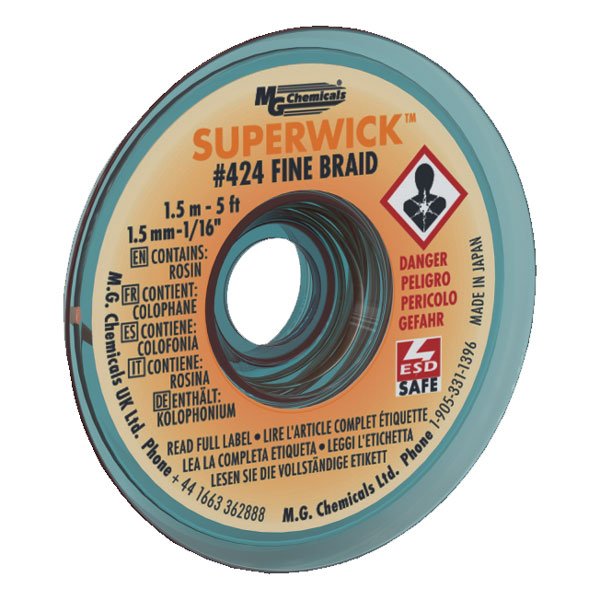 MG Chemicals Superwick 424 Fine Braid - #2 Yellow, Static Free, 1.5M