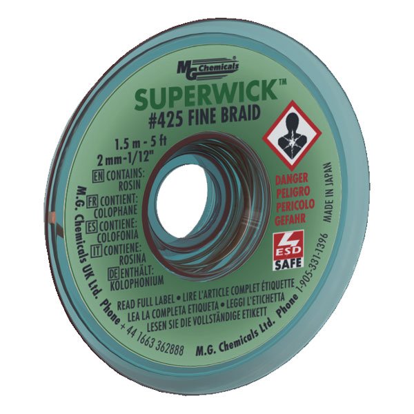 MG Chemicals Superwick 425 Fine Braid - #3 Green, 2mm x 1.5m