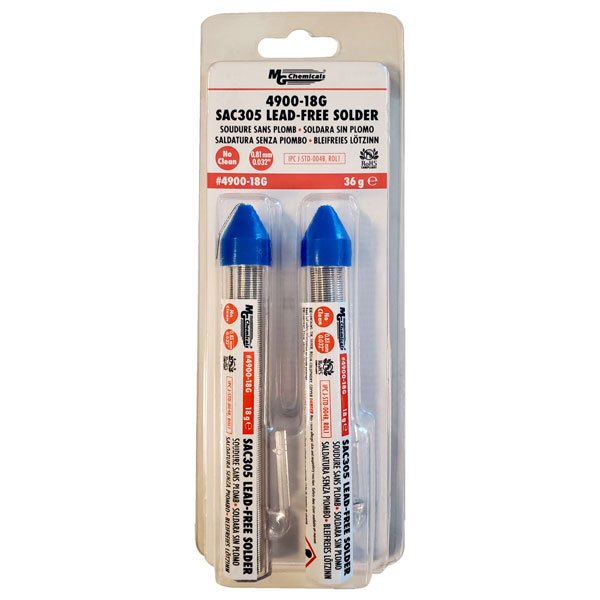 MG Chemicals Sac305, 0.81mm Dia, 96.3% Tin, 0.7% Copper and 3% Silver, Lead Free, 2 Pack