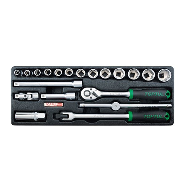 Toptul 20pc 3/8in Dr. 12pt Flank Socket Set