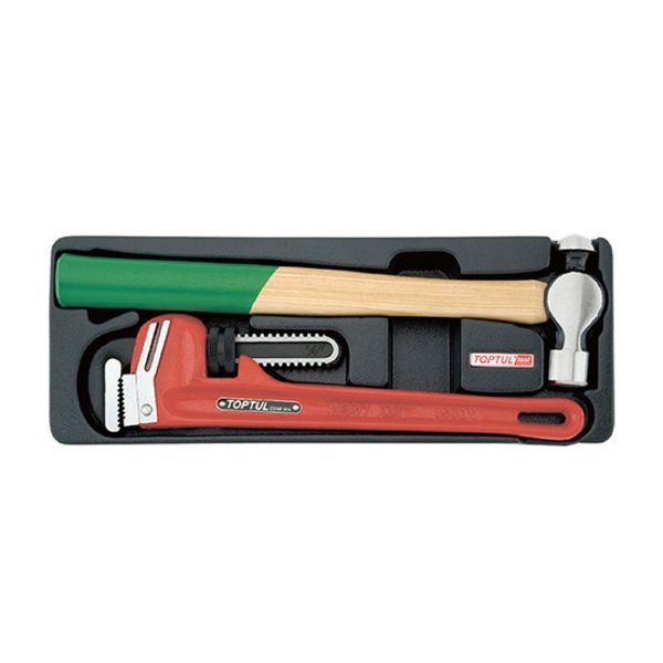 Toptul 2pc Pipe Wrench & Ball Pein Hammer Set