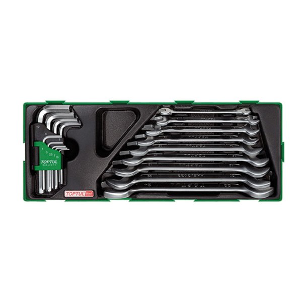 Toptul 18pc Double Open End Spanner & Hex Key Set - Metric (Modular Insert Tray System)