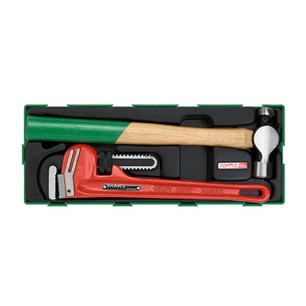 Toptul 2pc Pipe Wrench & Ball Pein Hammer Set (Modular Insert Tray System)