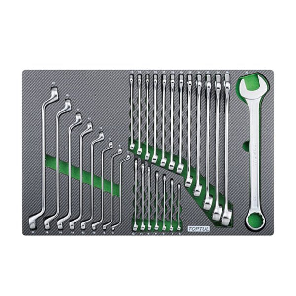 Toptul 28pc Combination & Double Ring Spanner Set (Modular Insert Tray System) - Metric