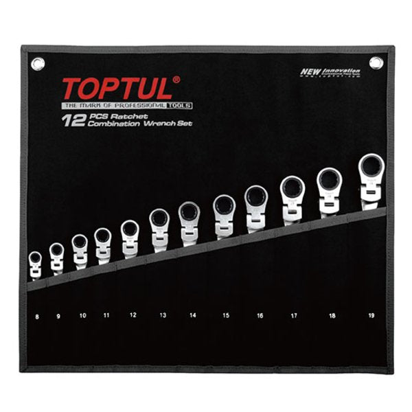 Toptul 12pc Pro-Series Flexible Ratchet Combination Spanner Set - Metric