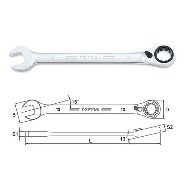 Toptul 12mm Reversible Ratchet Combination Spanner