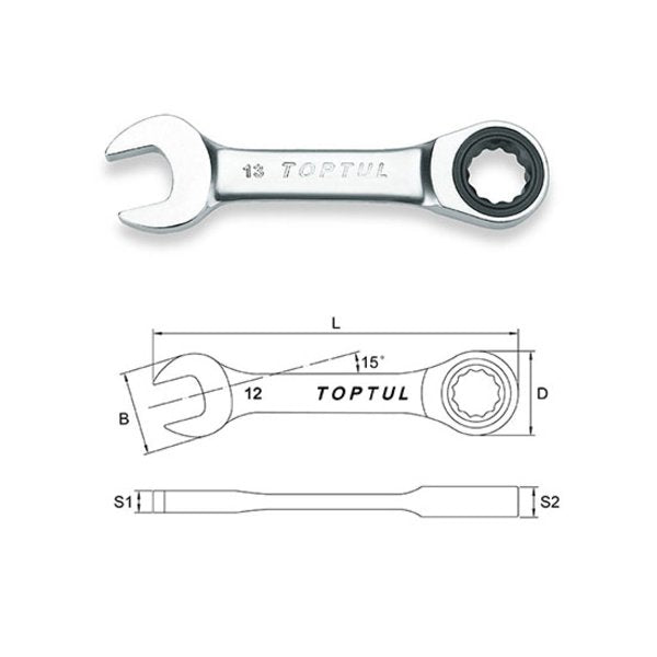 Toptul 12mm Stubby Ratchet Combination Wrench