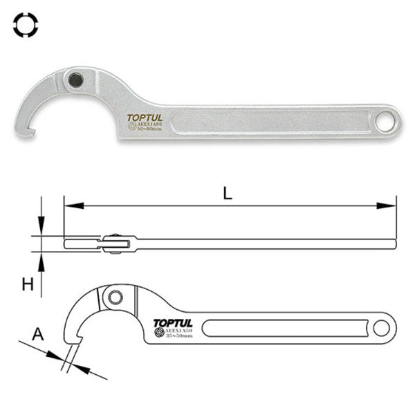 Toptul Adjustable Hook Spanner Wrench 35~50mm