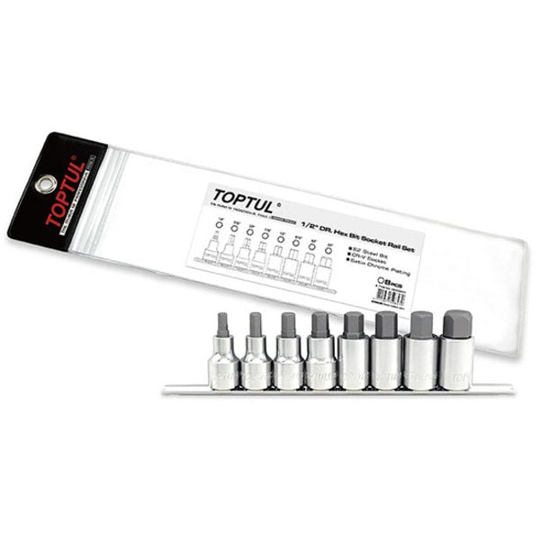 Toptul 8pc 1/2in Dr. Hex Bit Socket Rail Set - Imperial