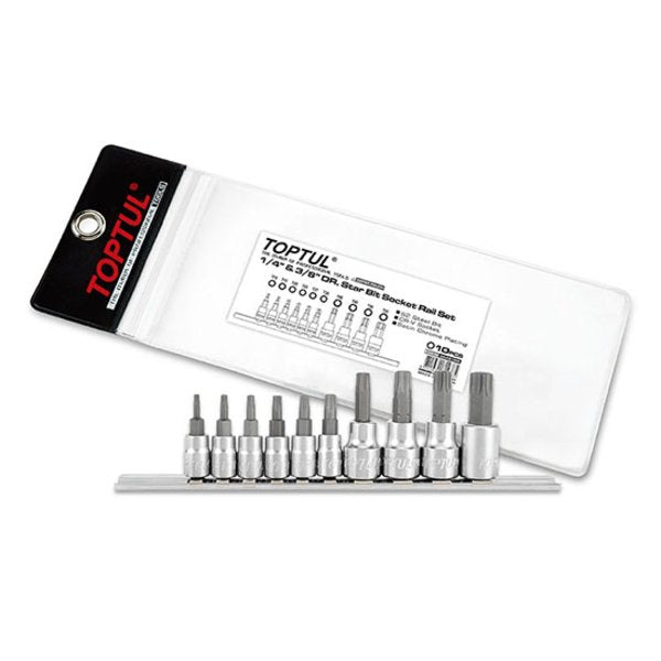 Toptul 10pc 1/4in & 3/8in Dr. Star Bit Socket Rail Set