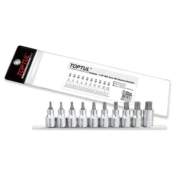 Toptul 10pc 1/2in Dr. Star Bit Socket Rail Set