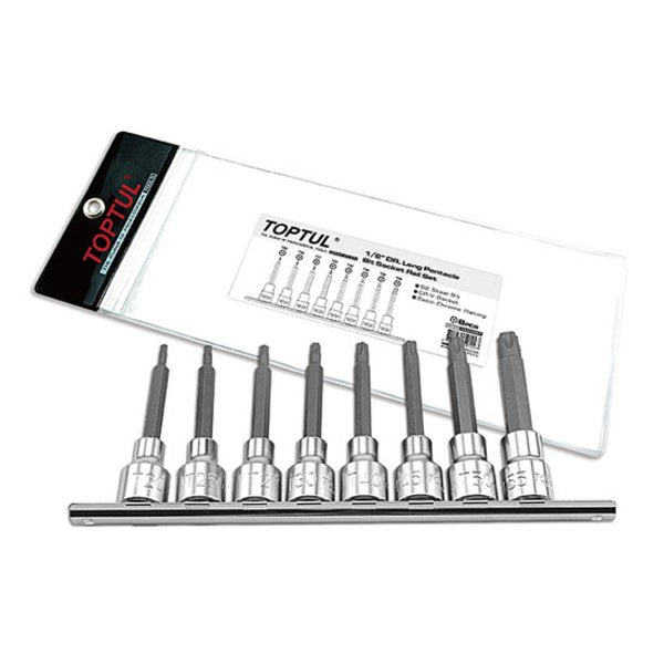 Toptul 8pc 1/2in Dr. Long Pentacle Bit Socket Rail Set (Extra Long) For ...