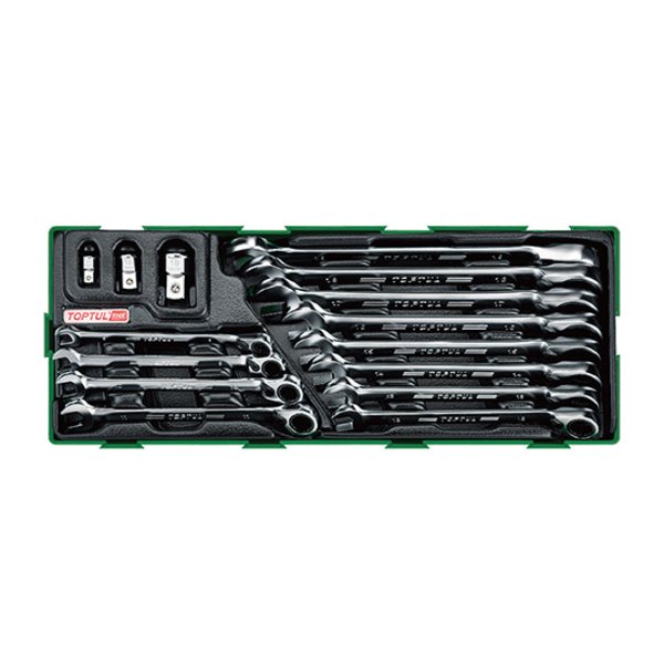 Toptul 15pc Reversible Ratchet Combination Spanner Set - Metric (Modular Insert Tray System)