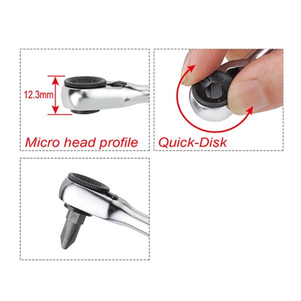 Toptul 1/4in Dr. 60T Mini Reversible Ratchet Handle