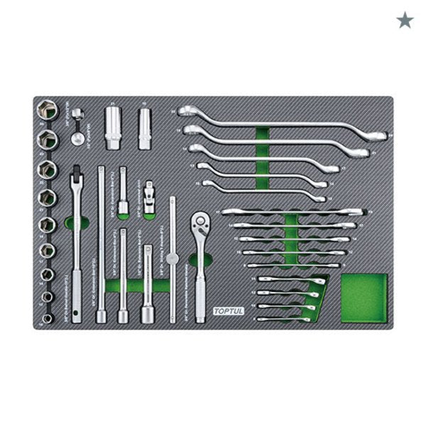 Toptul 35pc 3/8in & 1/2in Dr. Flank Socket Wrench Set (Modular Insert Tray System)
