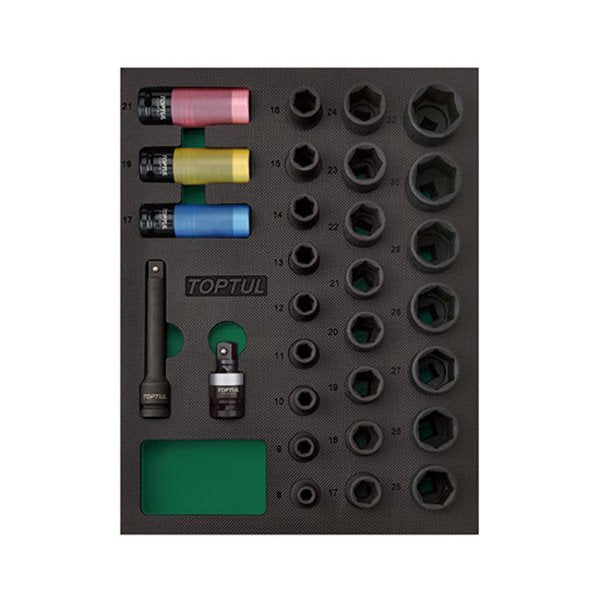 Toptul 1/2in Dr. Impact Socket Set - Metric (Modular Insert Tray System)
