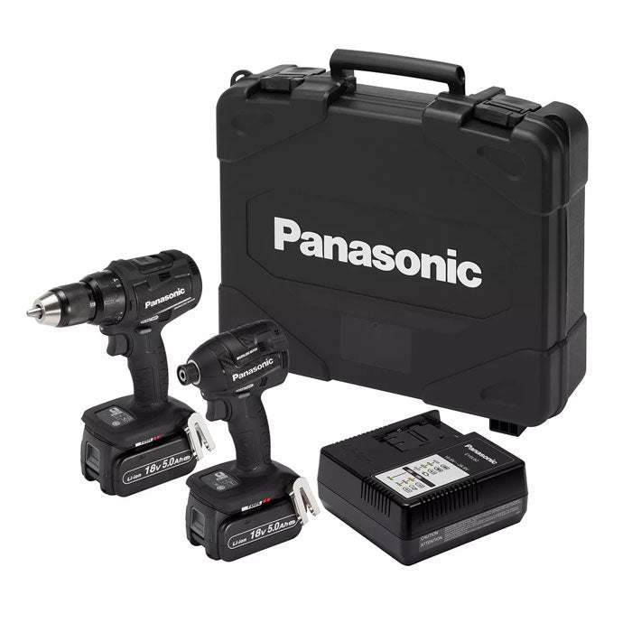 Panasonic 18V/5.0Ah Cordless Hammer Drill & Impact Driver 2 Pc Combo Kit