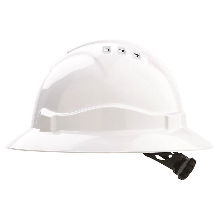 Pro Choice Safety V6 Hard Hat Vented Full Brim Ratchet Harness - White