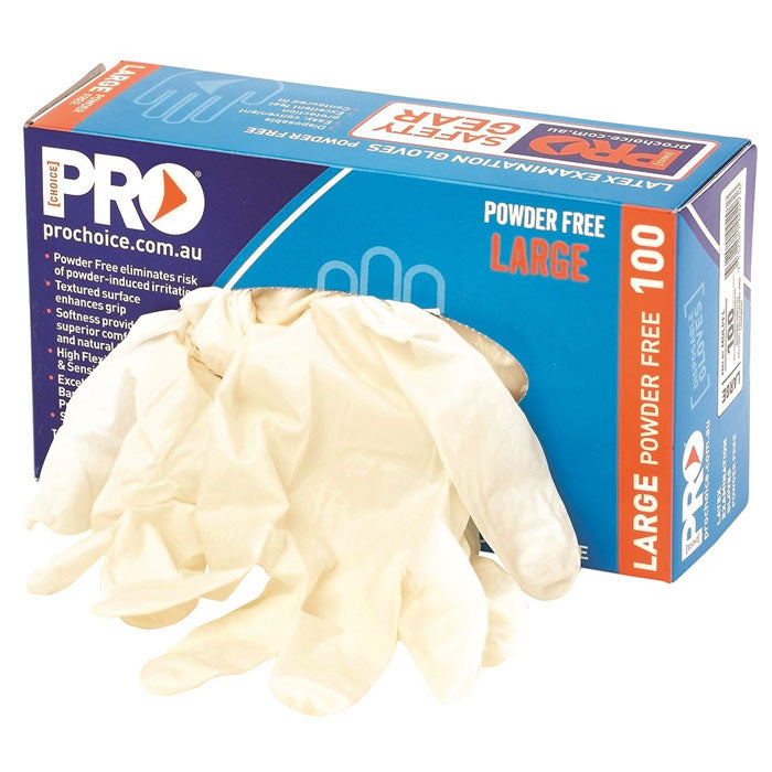Pro Choice Safety Disposable Latex Powder Free Gloves Large