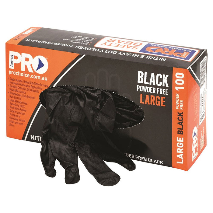 Pro Choice Safety Disposable Nitrile Powder Free Heavy Duty Black Gloves Large