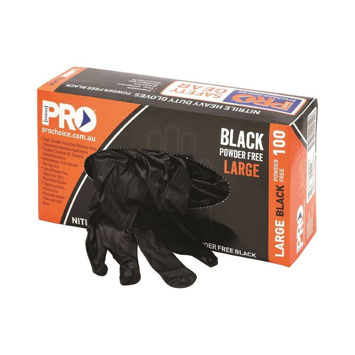 Pro Choice Safety Disposable Nitrile Powder Free Heavy Duty Black Gloves 2XL