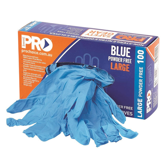 Pro Choice Safety Disposable Blue Nitrile Powder Free Gloves Large