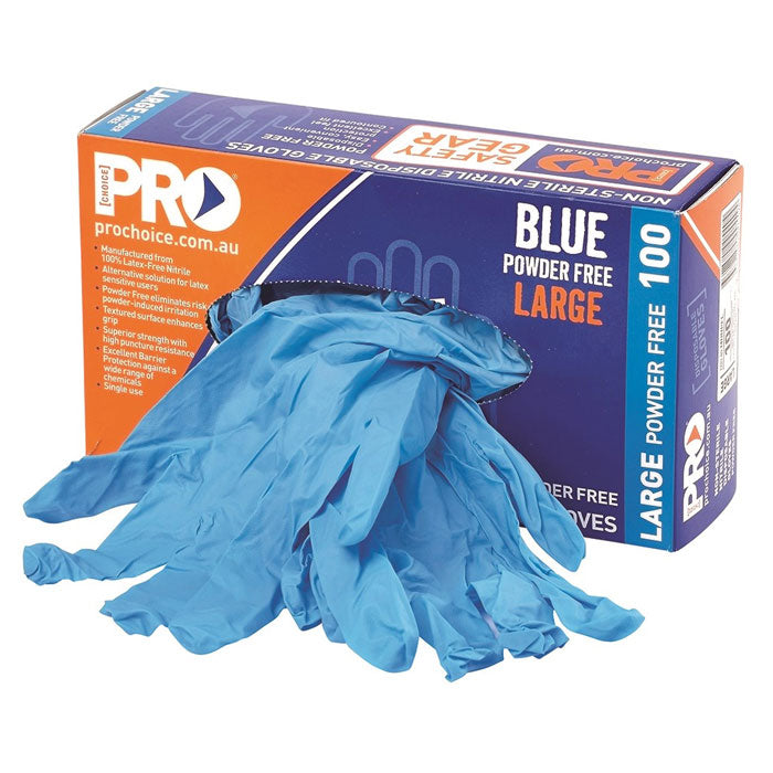Pro Choice Safety Disposable Blue Nitrile Powder Free Gloves XL