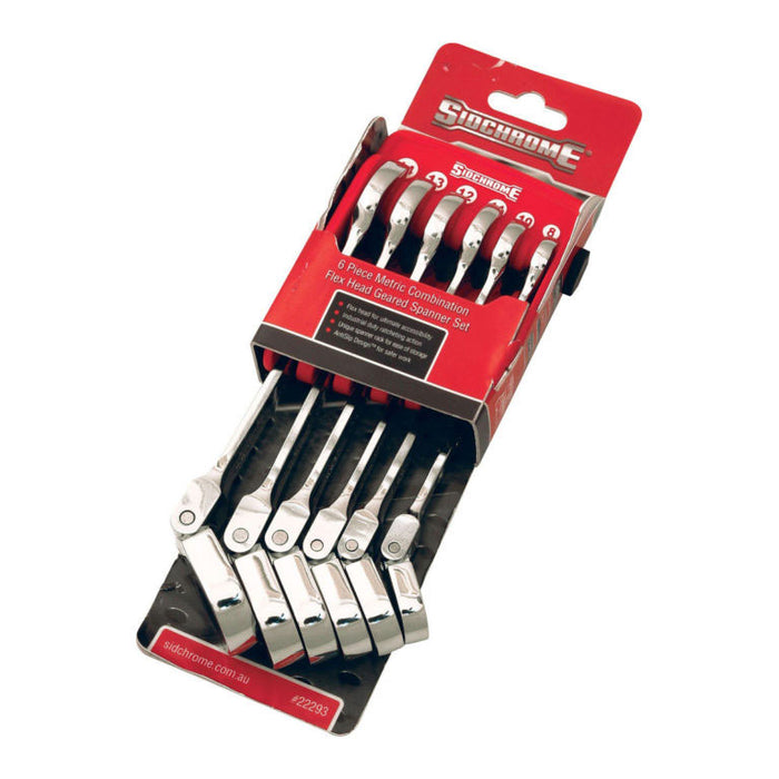 Sidchrome 6 Pce Spanner Set Geared Flex Head
