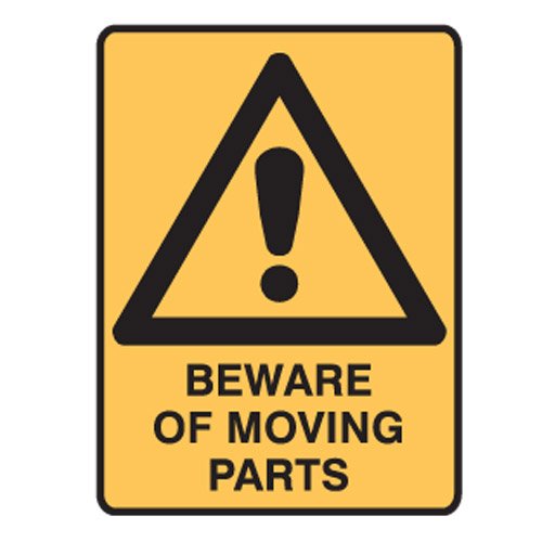Brady Small Stick On Labels - Beware Of Moving Parts, H125mm x W90mm, Self Adhesive Vinyl, Yellow/Black