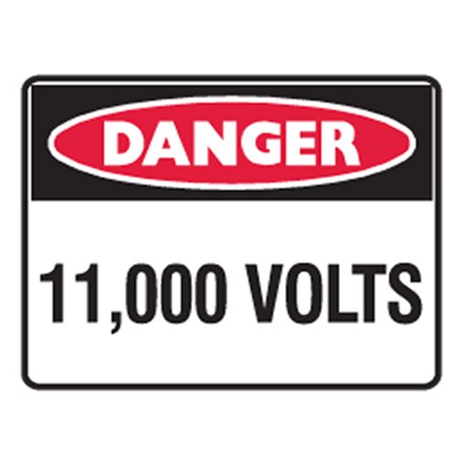 Brady Small Stick On Labels - Danger 11000 Volts, H90mm x W125mm, Self Adhesive Vinyl, White/Red/Black