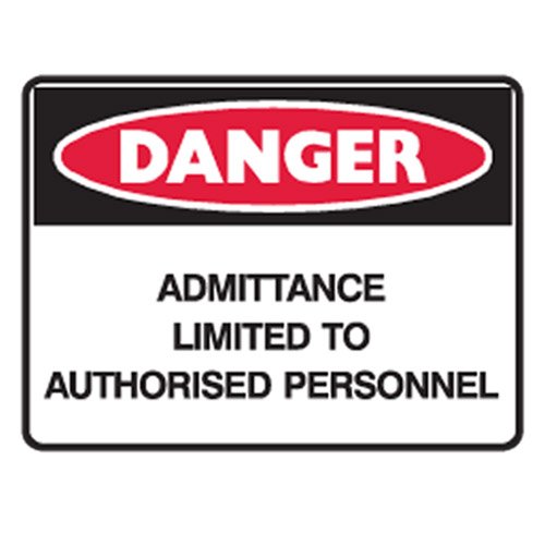 Brady Small Stick On Labels - Danger Admittance Limited To Authorised Personnel, H90mm x W125mm, Self Adhesive Vinyl, White/Red/Black