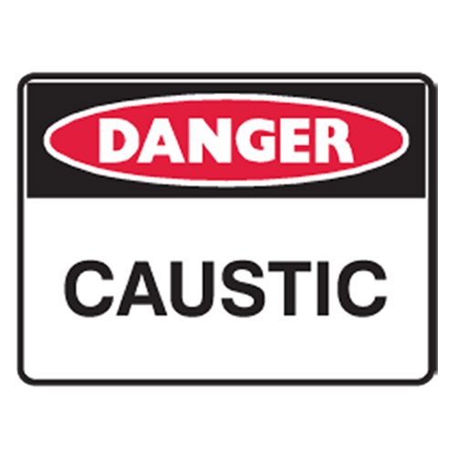 Brady Small Stick On Labels - Danger Caustic, H90mm x W125mm, Self Adhesive Vinyl, White/Red/Black