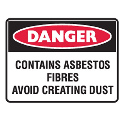 Brady Small Stick On Labels - Danger Contains Asbestos Fibres Avoid Creating Dust, H90mm x W125mm, Self Adhesive Vinyl, White/Red/Black