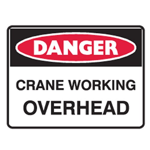 Brady Small Stick On Labels - Danger Crane Working Overhead, H90mm x W125mm, Self Adhesive Vinyl, White/Red/Black