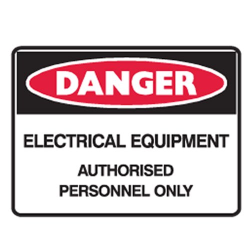 Brady Small Stick On Labels - Danger Electrical Equipment Authorised Personnel Only, H55mm x W90mm, Self Adhesive Vinyl, White/Red/Black