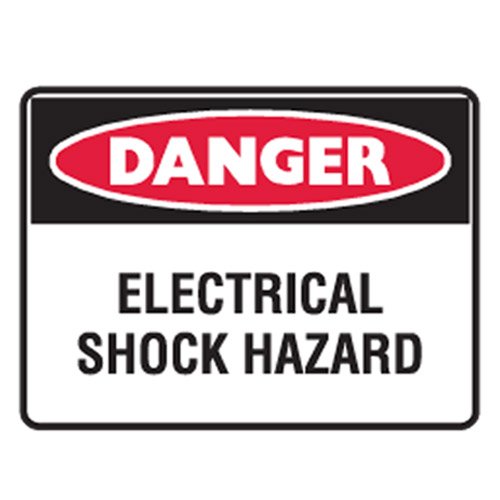 Brady Small Stick On Labels - Danger Electrical Shock Hazard, H90mm x W125mm, Self Adhesive Vinyl, White/Red/Black
