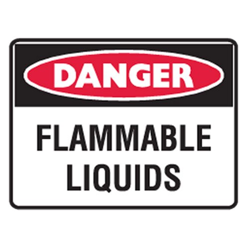 Brady Small Stick On Labels - Danger Flammable Liquids, H90mm x W125mm, Self Adhesive Vinyl, White/Red/Black