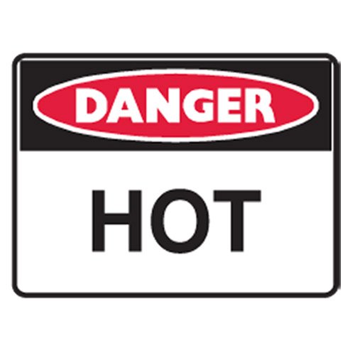 Brady Small Stick On Labels - Danger Hot, H45mm x W38mm, Self Adhesive Vinyl, White/Red/Black